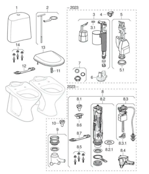 Арматура бачка нового образца для Trevi E, Mosaik, Viva, арт. 245.756.00.1, Ido